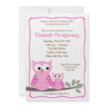 HOOT OWLS PINK Girl Baby Shower 5x7 Invitations