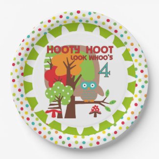 Hooty Hoot Owl 4th Birthday Paper Plates 9 Inch Paper Plate
