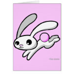 Hop the rabbit with fluffy pink tail greeting card