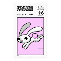 Hop the rabbit with fluffy pink tail postage stamp