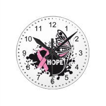 Hope Breast Cancer Grunge Butterfly Wall Clock
