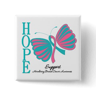 Hope Butterfly Ribbon Hereditary Breast Cancer button