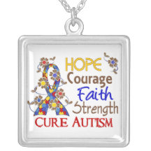 Hope Courage Faith Strength 3 Autism Pendants