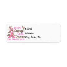 Hope Courage Faith Strength 3 Breast Cancer Custom Return Address Label