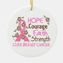 Hope Courage Faith Strength 3 Breast Cancer Christmas Ornament