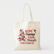 Hope Courage Faith Strength 3 Diabetes Tote Bags