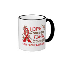 Hope Courage Faith Strength 3 Heart Disease Coffee Mugs