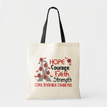 Hope Courage Faith Strength 3 Juvenile Diabetes Tote Bag