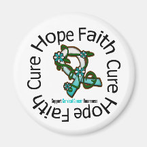 Hope Faith Cure Cervical Cancer Flower Ribbon Refrigerator Magnets