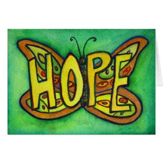 Hope Green Butterfly Art Greeting or Note Cards