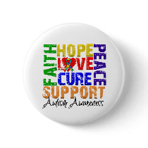 Hope Love Cure Autism Awareness Pinback Buttons
