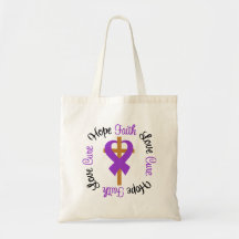Hope Love Faith Prayer Ribbon Domestic Violence Canvas Bags