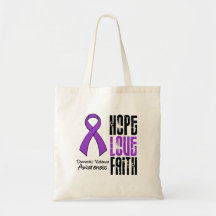 Hope Love Faith Ribbon Domestic Violence Canvas Bag