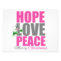Hope Love Peace Merry Christmas Holly Invites