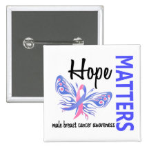 Hope Matters Butterfly Male Breast Cancer Pinback Buttons