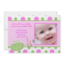 HOPPY FROG Baby Photo birth Announcement invitations by tootsiedoodle HOPPY FROG Baby Photo birth Announcement invitations