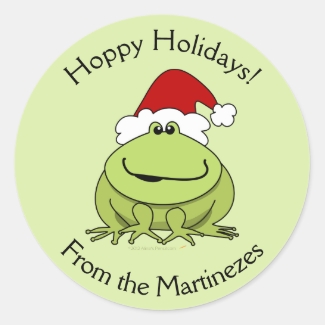 Hoppy Holidays Frog Christmas Stickers Personalize
