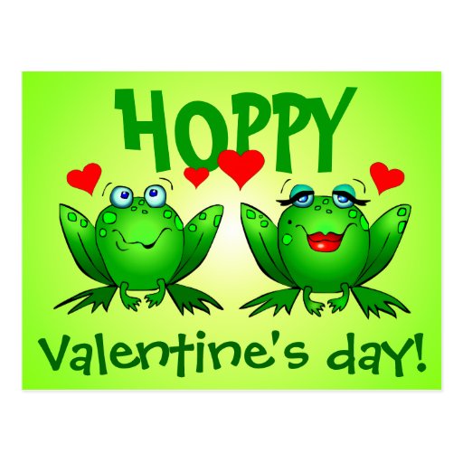 Hoppy Valentines Day Green Cartoon Frogs Post Card | Zazzle