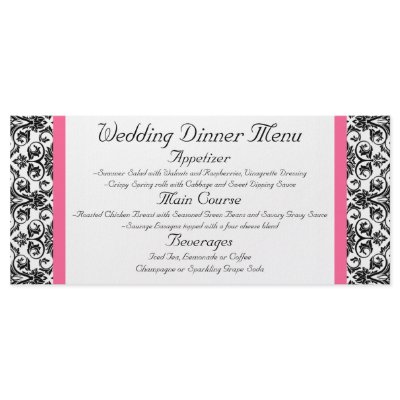 Horiz.Victorian Fuchsia Pink and White Damask Menu Personalized Rack Card