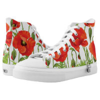 Red poppy print shoes