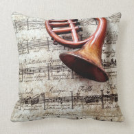 horn ornament on music throw pillow