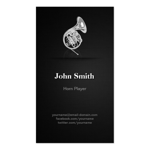 Horn Player - Professional Premium Black Mesh Business Card (front side)