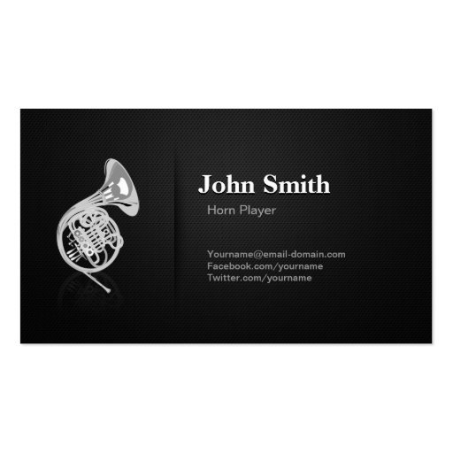 Horn Player - Professional Premium Black Mesh Business Card Templates (front side)