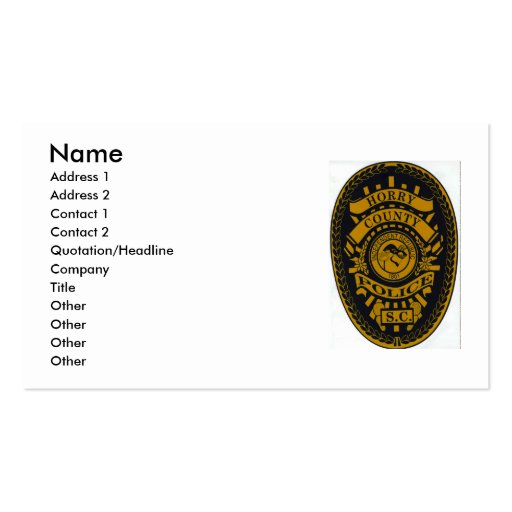 horry county police, Name, Address 1, Address 2... Business Card Templates (front side)