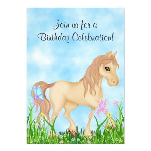 Horse and Butterflies Birthday Invitation