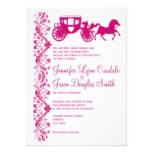 Horse and Carriage Hot Pink Wedding Invitations