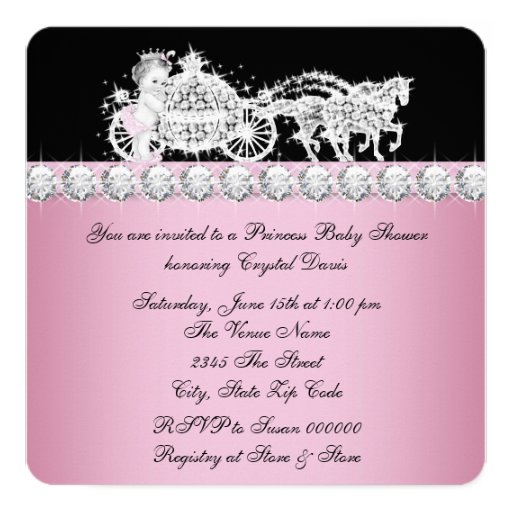 Horse and Carriage Pink Princess Baby Shower Announcements