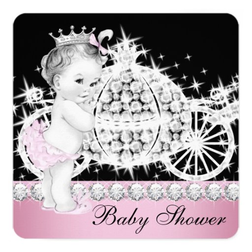 Horse and Carriage Pink Princess Baby Shower Announcements (front side)