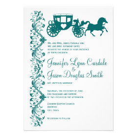 Horse and Carriage Teal Wedding Invitations Personalized Announcements