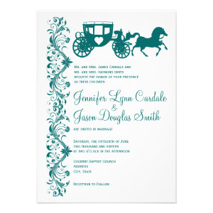 Horse and Carriage Teal Wedding Invitations