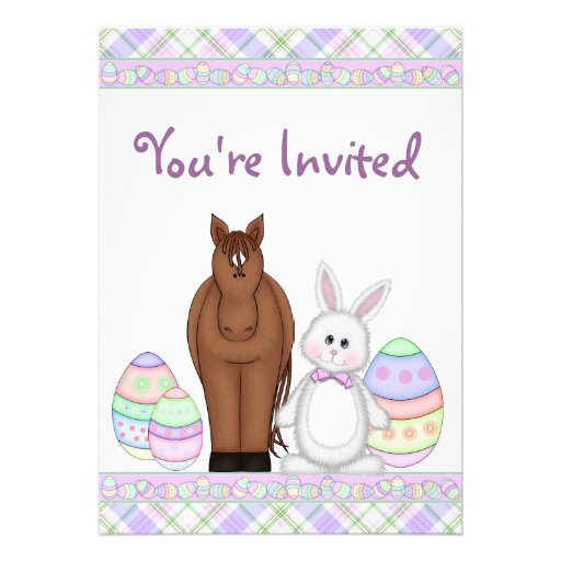 Horse and Easter Bunny Birthday Invitation ~ Girls (front side)