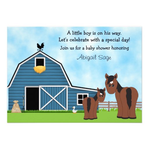 Horse and Farm Baby Shower Invitation for Boys