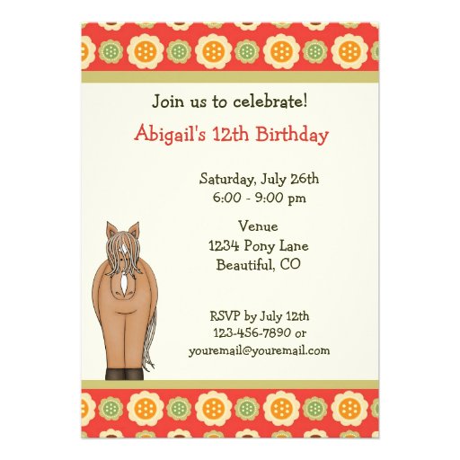 Horse and Flowers Birthday Invitation for Girls