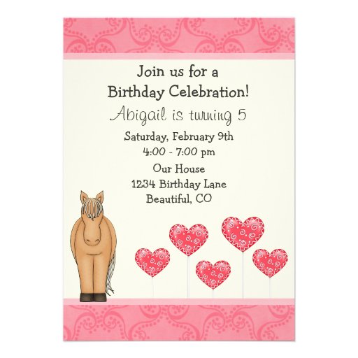 Horse and Hearts Birthday Invitation for Girls