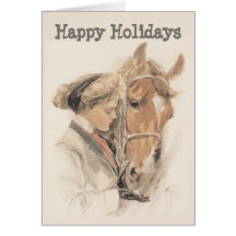Horse and Lady Vintage Christmas Card