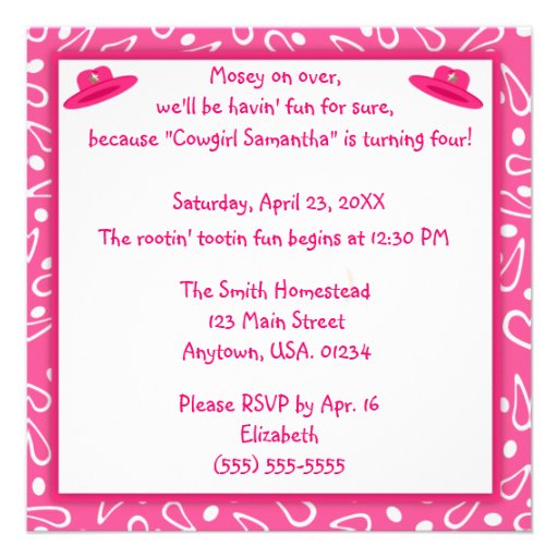 Horse and Pink Paisley Cowgirl Birthday Party Personalized Announcements
