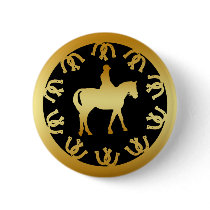 HORSE AND RIDER - GOLD PINBACK BUTTONS