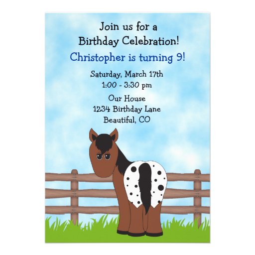 Horse Birthday Invitation for Boys