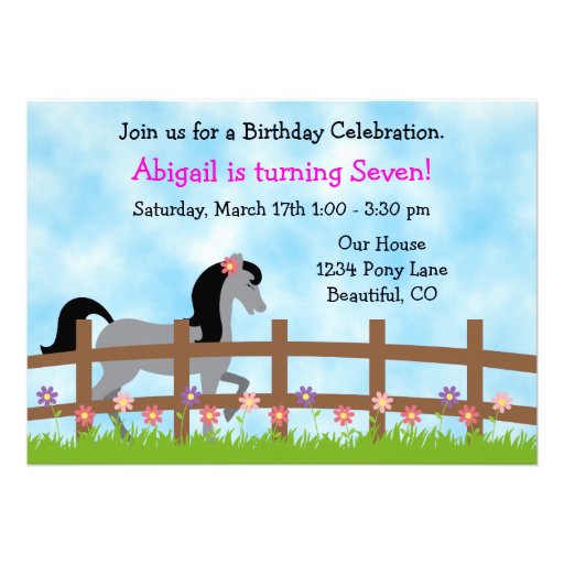 Horse Birthday Invitation for Girls (front side)