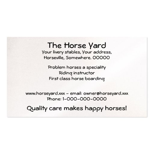 Horse business card (back side)