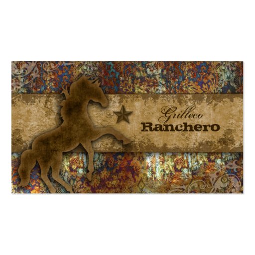 Horse Business Card Western Vintage Damask Rust (front side)
