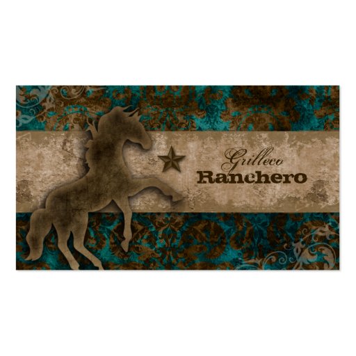 Horse Business Card Western Vintage Damask Teal