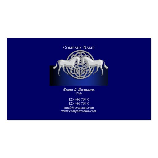 Horse business marketing blue black white celtic business card template (front side)