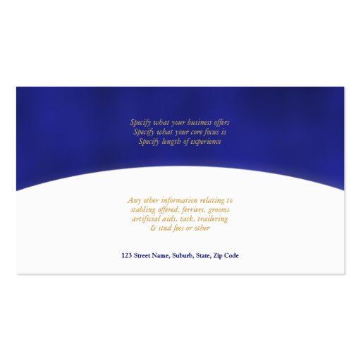 Horse business marketing blue gold business card (back side)