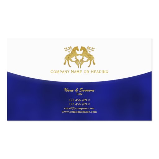 Horse business marketing blue gold business card (front side)