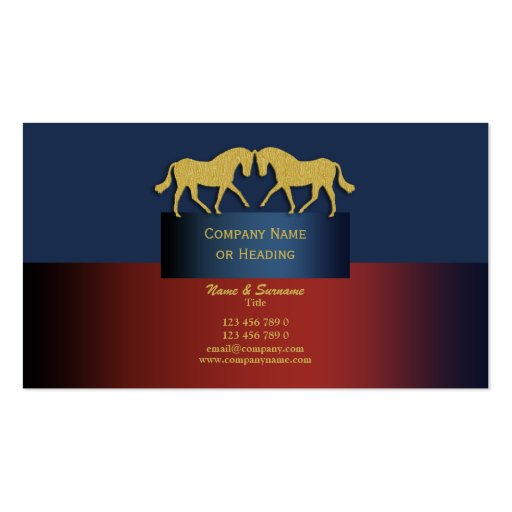 Horse business marketing blue gold business cards (front side)